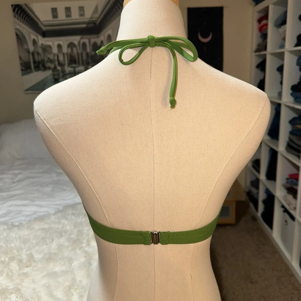 SHEIN | Green Ruched Halter Bikini Top Tie Front Padded Cups Small